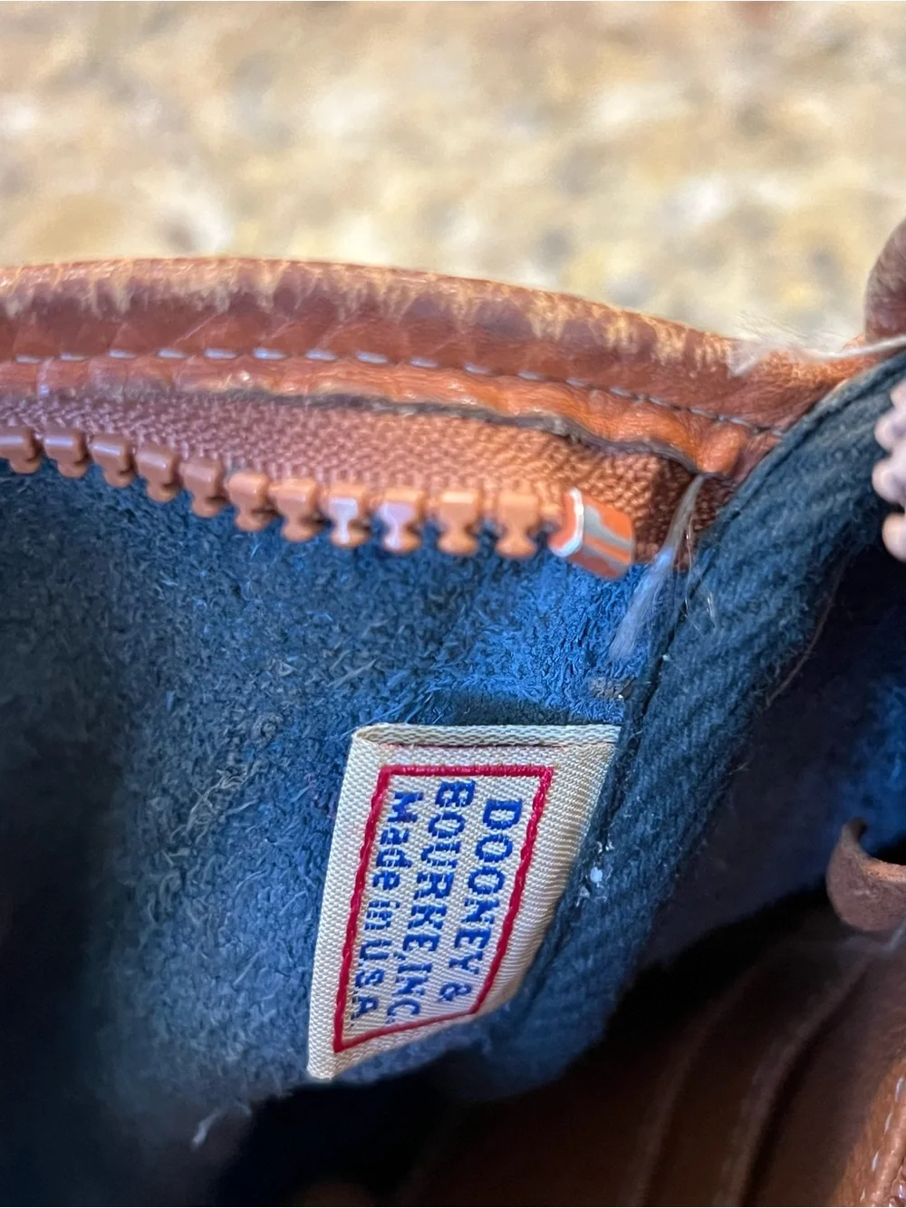 Vintage RARE Dooney & Bourke French blue All Weather Leather bag with Brown Trim